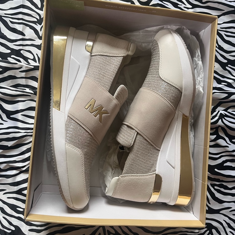 MICHAEL Michael Kors Cream and Gold Slip-On Knit Sneakers